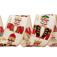 Band mit Drahtkante 63mm - Weihnachten Nussknacker Creme Rot Gold