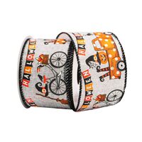 Band mit Drahtkante 63mm - Halloween Band Geist Kürbis Fahrrad Grau Schwarz Weiß Orange (Rolle 3 Meter)