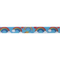 Ripsband Aufdruck 10mm -  Regenbogen Aqua