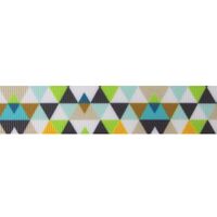 Ripsband Aufdruck 22mm - Dreiecke Weiß Gelb Grün Blau
