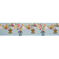 Ripsband Frühling 16mm - Ostervögel Türkis Gelb Rosa