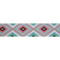 Ripsband Aufdruck 22mm - Azteken Tribal Motiv Türkis Roze