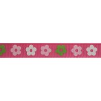 Ripsband Blumen 10mm - Pink Rosa Grün