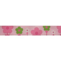 Ripsband Blumen 16mm - Blumen Retro Rosa Pink