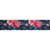 Satinband Blumen 25mm - Marine Rosa Matt