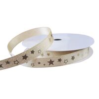 Satinband Weihnachten 10mm (Rolle 10 Meter) - Metallic Stern Hell Gold Glitzer