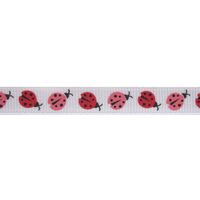 Ripsband Aufdruck 10mm - Marienkäfer Rosa Rot