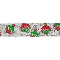 Ripsband Weihnachten 22mm - Weihnachtskugeln Girlande Weiß Rot Grün Silber Glitzer