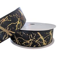 Satinband Weihnachten 22mm (Rolle 10 Meter) - Marmor Schwarz (030) Gold Glanz