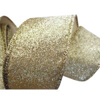 Band mit Drahtkante 38mm - Gold Glitzer Glanz (Rolle: 3 Meter)