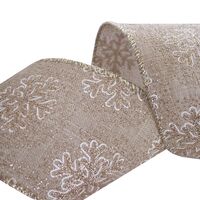 Band mit Drahtkante 63mm - Weihnachten Leinen Schneeflocke Confetti Gold Silber Weiß Glitzer (Rolle von 3 Meter)