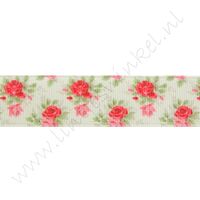 Ripsband Blumen 22mm - Rosen Grün Rot