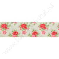 Ripsband Blumen 22mm - Rosen Grün Rot