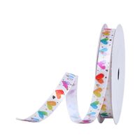 Satinband Herzen 10mm (Rolle 10 Meter) - Milchweiß Creme Regenbogen Gold Confetti