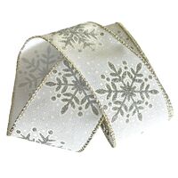 Band mit Drahtkante 63mm - Weihnachten Schneeflocke  Weiß Silber Gold Glitzer (Rolle 3 Meter)