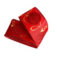 Band mit Drahtkante 63mm - Weihnachten Weihnachtskugel Stern Rot Glitzer Gold (Rolle 3 Meter)