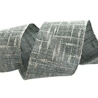 Band mit Drahtkante 63mm - Leinen Grau Silber Glitzer Design Band (Rolle 3 Meter)