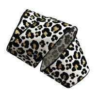 Band mit Drahtkante 63mm - Satin Leopard Panther  Weiß Schwarz Samt Gold Glitzer (Rolle 3 Meter)