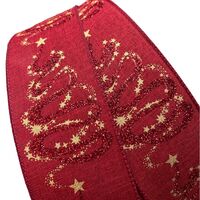 Band mit Drahtkante 63mm - Weihnachten Leinen Zauberbaum Dunkel Rot Gold Glitzer