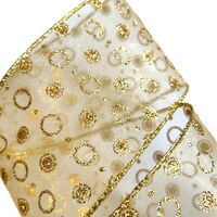 Band mit Drahtkante 63mm - Weihnachten Organza Punkte Gold Glitzer (Rolle 5 Meter)