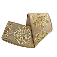 Band mit Drahtkante 63mm - Weihnachten Schneeflocke Groß Weiß Gold Glitzer (Rolle 3 Meter)
