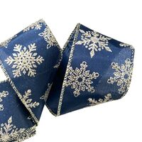 Band mit Drahtkante 63mm - Weihnachten Satinband  Schneeflocke Marine Blauw Silber Gold Glitzer (Rolle 3 Meter)