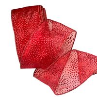 Lint met Draad 63mm - Organza Panter Stippen Rood Glitter (Rol van 5 Meter)