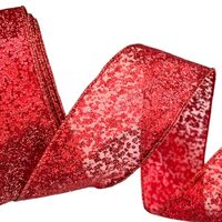 Band mit Drahtkante 63mm - Organza Giraffe Schlange Druck Rot Glitzer (Rolle 5 Meter)