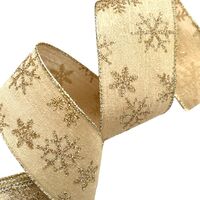 Band mit Drahtkante 63mm - Webband Schneeflocken Glod Silber Glitzer (Rolle 3 Meter)