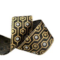 Band mit Drahtkante 63mm - Webband Retro Hexagon Schwarz Silber Gold Glitzer (Rolle 3 Meter)