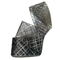 Band mit Drahtkante 63mm - Organza Karo Schwarz Grau Silber Glitzer (Rolle 5 Meter)