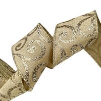 Band mit Drahtkante 63mm - Leinen Curls Wellen Groß Silber Gold Glitzer (Rolle 3 Meter)
