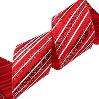 Band mit Drahtkante 50mm - Streifen Diagonal Rot Weiß Glitzer (Rolle 3 Meter)