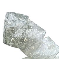 Band mit Drahtkante 63mm - Organza Weihnachtsbaum Silber Weiß Glitzer (Rolle 5 Meter)