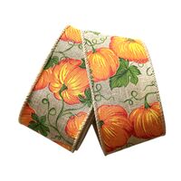 Band mit Drahtkante 63mm - Herbst Band Jute Leinen Kürbis Hell Braun Orange (Rolle 3 Meter)