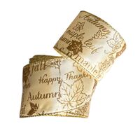 Band mit Drahtkante 63mm - Herbst Thanksgiving Creme Gold Glanz Glitzer (Rolle 3 Meter)