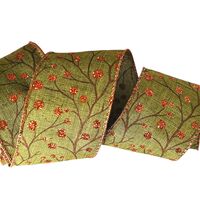 Band mit Drahtkante 63mm - Herbst Baum Jute Leinen Grün Braun Kupfer Orange Glanz Glitzer (Rolle 3 Meter)
