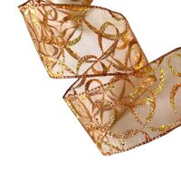 Band mit Drahtkante 63mm - Organza Swirls Wellen Kupfer Gold Glanz Glitzer (Rolle 5 Meter)