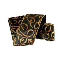 Band mit Drahtkante 63mm - Swirls Wellen Schwarz Gold Kupfer Glanz Glitzer (Rolle 3 Meter)