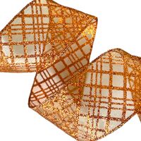 Band mit Drahtkante 63mm - Organza Design Karo Kupfer Glanz Glitzer (Rolle 5 Meter)