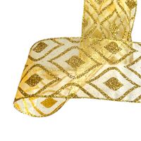 Band mit Drahtkante 63mm - Organza Vintage Tropfen Gold Glanz Glitzer (Rolle 5 Meter)