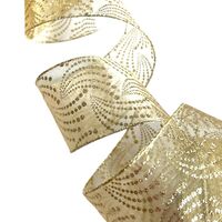 Band mit Drahtkante 63mm - Organza Vintage Fächer Hell Gold Champagne Glanz Glitzer (Rolle 5 Meter)