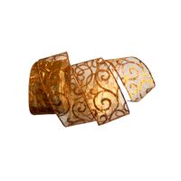 Band mit Drahtkante 63mm - Organza Swirls Wellen Kupfer Glanz Glitzer (Rolle 5 Meter)