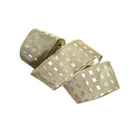 Band mit Drahtkante 63mm - Leinen Hell Braun Beige Karo Viereck (Rolle 3 Meter)