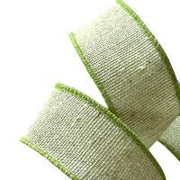 Band mit Drahtkante 38mm - Webband Jute Burlap Look Hell Grün (Rolle 3 Meter)