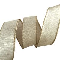 Band mit Drahtkante 38mm - Webband Jute Burlap Look Naturell Beige (Rolle 3 Meter)
