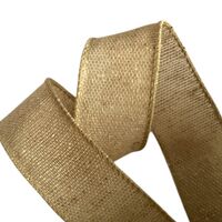 Band mit Drahtkante 38mm - Webband Jute Burlap Look Hell Braun (Rolle 3 Meter)