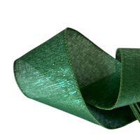 Band mit Drahtkante 63mm - Leinen Uni Dunkel Grün Glanz Glitzer (Rolle 3 Meter)
