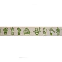 Baumwoll Band 16mm - Pflanzen Kakteen Grün