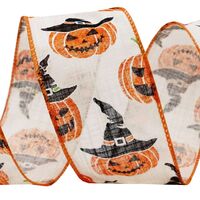 Band mit Drahtkante 63mm - Halloween Band Kürbis Hexe Weiß Transparent Orange Schwarz (Rolle 3 Meter)